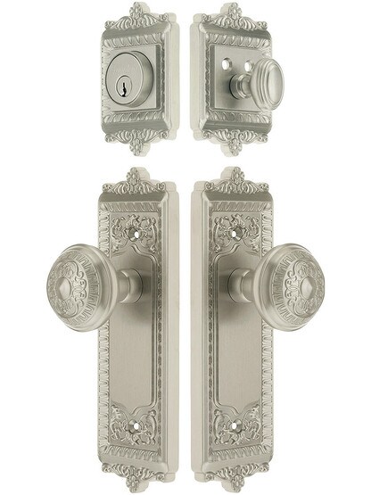 Grandeur Windsor Entry Door Set, Keyed Alike with Windsor Knobs in Satin Nickel.